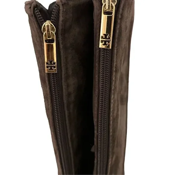 Tory Burch Irene chocolate brown suede with gold hardware design equestrian ridi - Picture 7 of 16